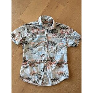 Denim & Flower Ricky Singh Scooter and Palm Tree Button Down Hawaiian Shirt M